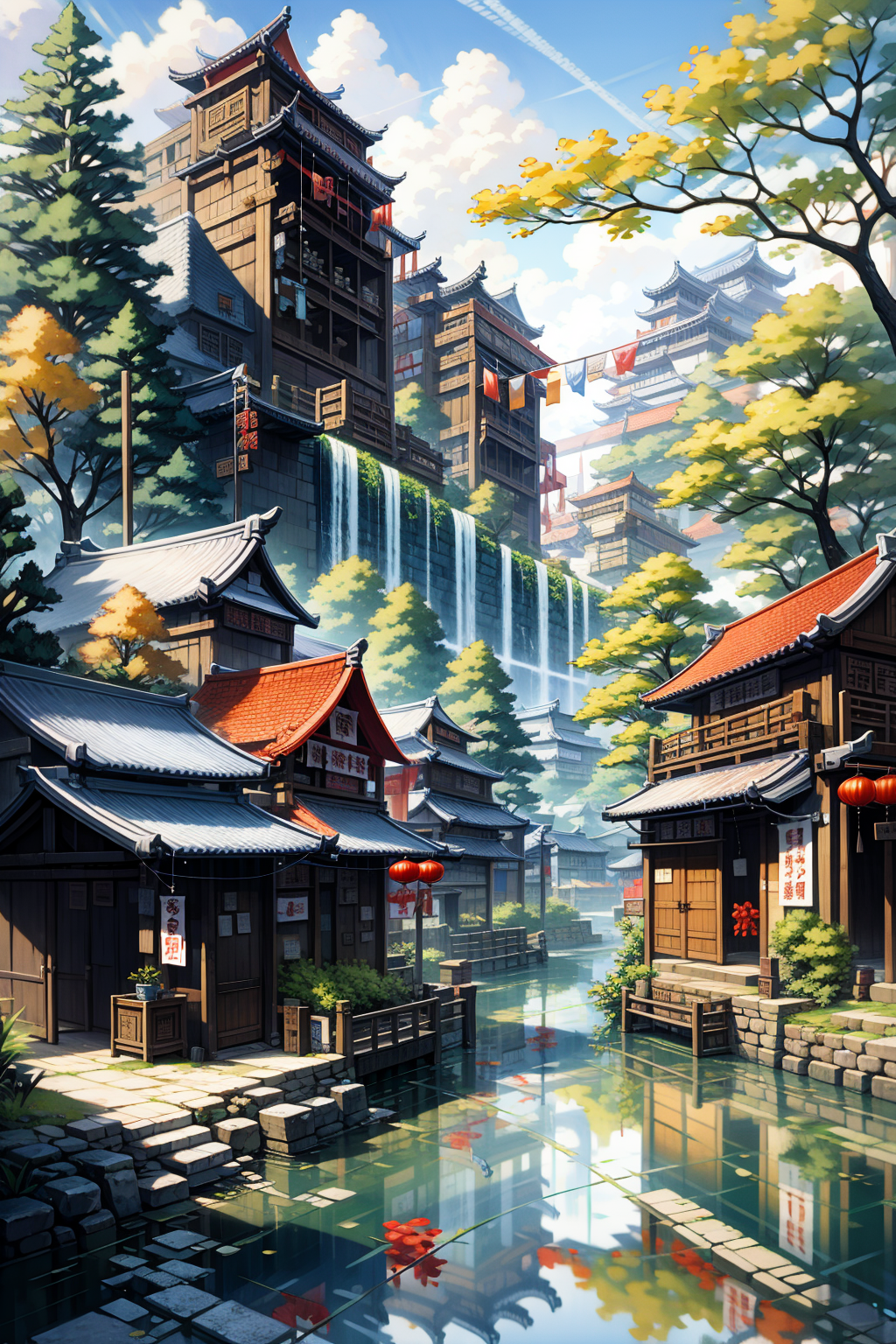 34613-1220922078-_lora_古街道_0.9_,gujiedao, no humans, architecture, east asian architecture, scenery, tree, water, bridge, building, outdoors.png